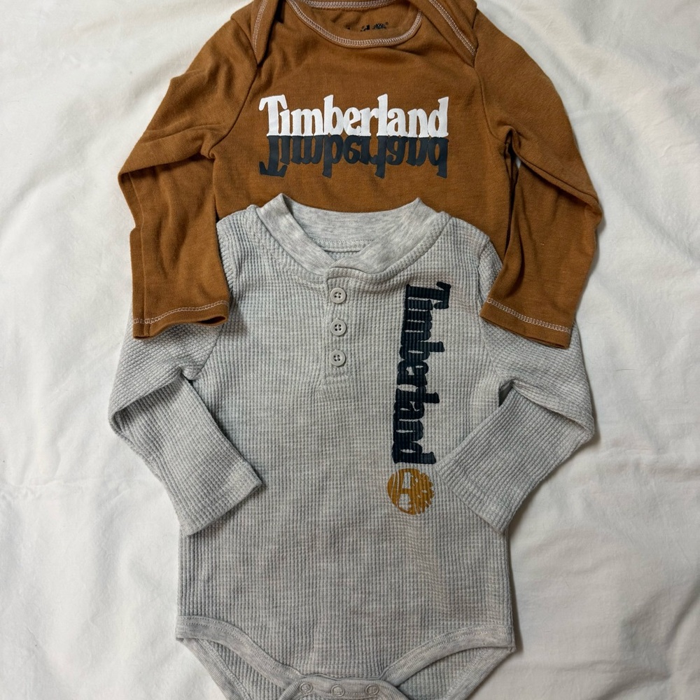 Timberland Brown & Light Gray Long-Sleeve Baby Bodysuit Set